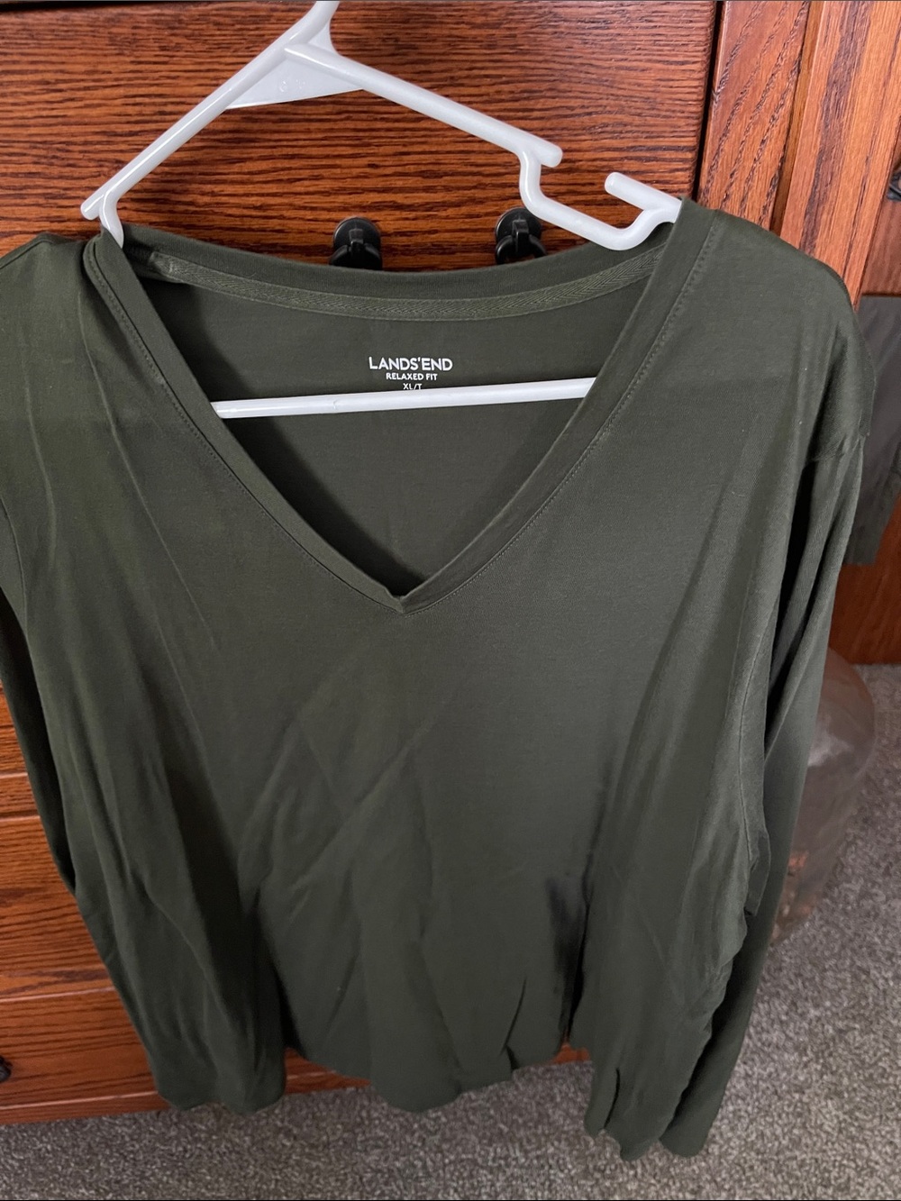 Lands' End Olive Green V-Neck Long Sleeve Top